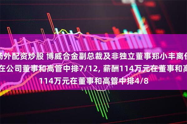 场外配资炒股 博威合金副总裁及非独立董事郑小丰离任, 年龄49岁在公司董事和高管中排7/12, 薪酬114万元在董事和高管中排4/8